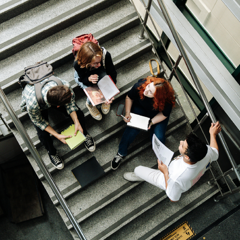 Students in a staircase